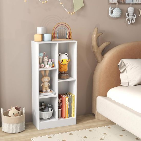 Étagère Rangement Enfant Avec 3 Compartiments + Tiroir Sur Roulettes – Meuble 70x63x30 Cm, Coins Arrondis, Motif Aqua Dream – Blanc - 7