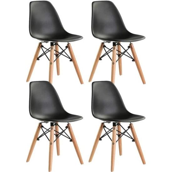 Lot de 4 Chaise de salle à manger - Design scandinave - Noir - Bois massif - L46 * W41 * H82cm