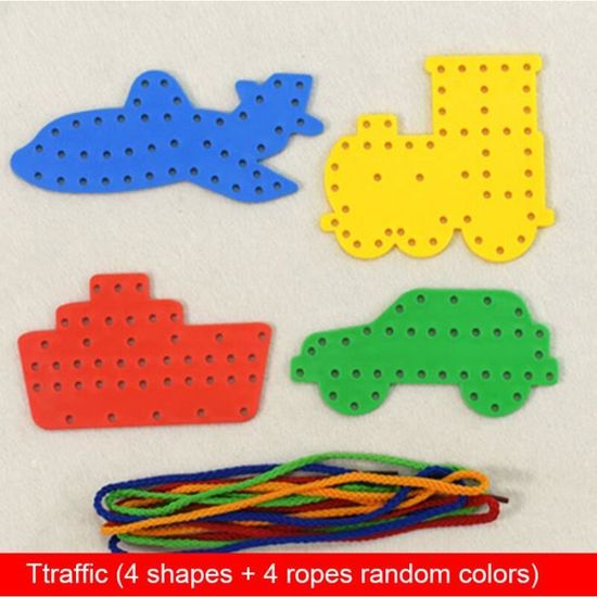 Cartes De Laçage Montessori MagiDeal - 8 Formes En Bois - Jouet Éducatif 3+ Ans - Apprentissage Couleurs Et Formes