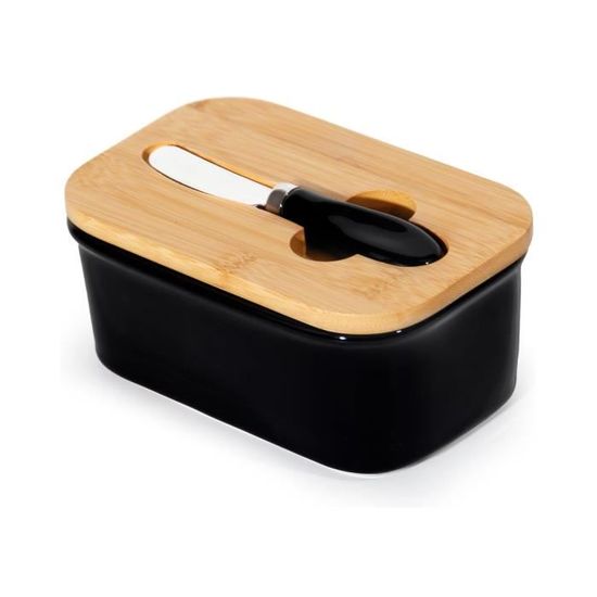 Beurrier en Céramique avec Couvercle en Bois, Couteau à Beurre & Joints
