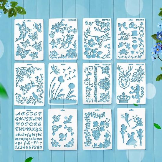 Pochoir Peinture OOTSR Lot De 12 Pochoirs Réutilisables En