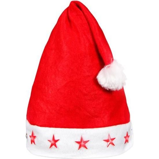 Bonnet de Père Noël lumineux (wm-15) Taille unique pour adultes Homme femme convenable aussi pour ados lumineux avec 5 étoiles à