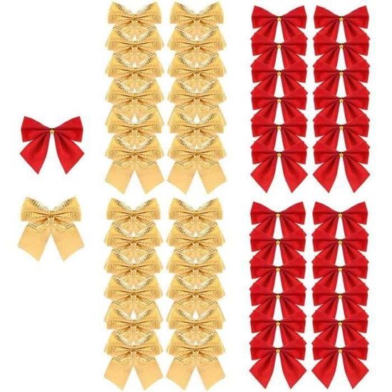 Grand Noeud De Noël Rouge Velours Avec Bordure Dorée - 28x50 Cm, Pour Sapin, Porte, Cheminée, Décoration Festive