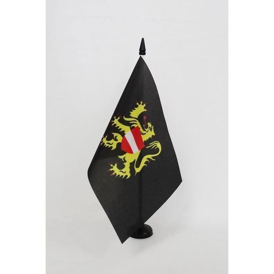 Drapeau De Table Province De Brabant Flamand - 21x14 Cm - Socle Noir Et Hampe 25 Cm - 100% Polyester - 10