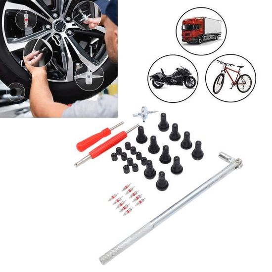 Kit De Réparation De Valve De Pneu 22 Pièces - Extracteur, Clés, Valves TR413/TR414 - Pour Voiture, Vélo, Moto, Camion