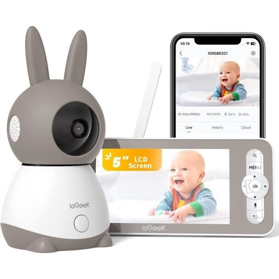 ieGeek Top 2K/5" Babyphone Caméra Bebe, PTZ 355° Baby Phone Vidéo connecté Smartphone, Visiophone Bébé avec Vision Nocturne