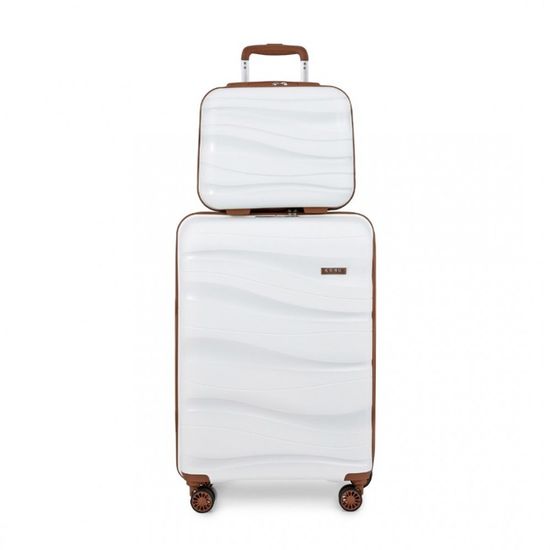 Valise Ancienne Jr. Garantie - Beige/Marron - Toile Et Cuir - Légère Avec Serrure - Vintage