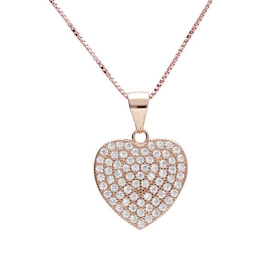 Collier Cœur En Argent Sterling 925 Plaqué Rhodium Avec Zirconium Cubique - 12mm - Neuf