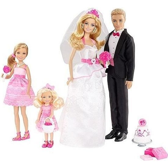 Coffret Mariage - MATTEL - Barbie et Ken avec Chelsea et Stacy - 4 poupées et accessoires
