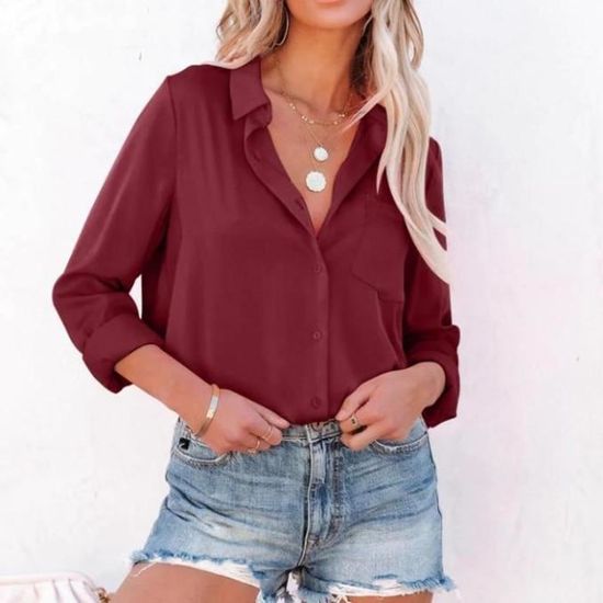 Chemisier Femme En Satin Manches Longues – Col En V, Coupe Ample, Infroissable, Pour Bureau Et Sorties (tailles S à XXL)