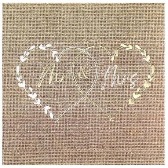 20 Serviettes de table papier mariage "Mr & Mrs" 16.5cm REF/8493 Thème coeur nature Champêtre