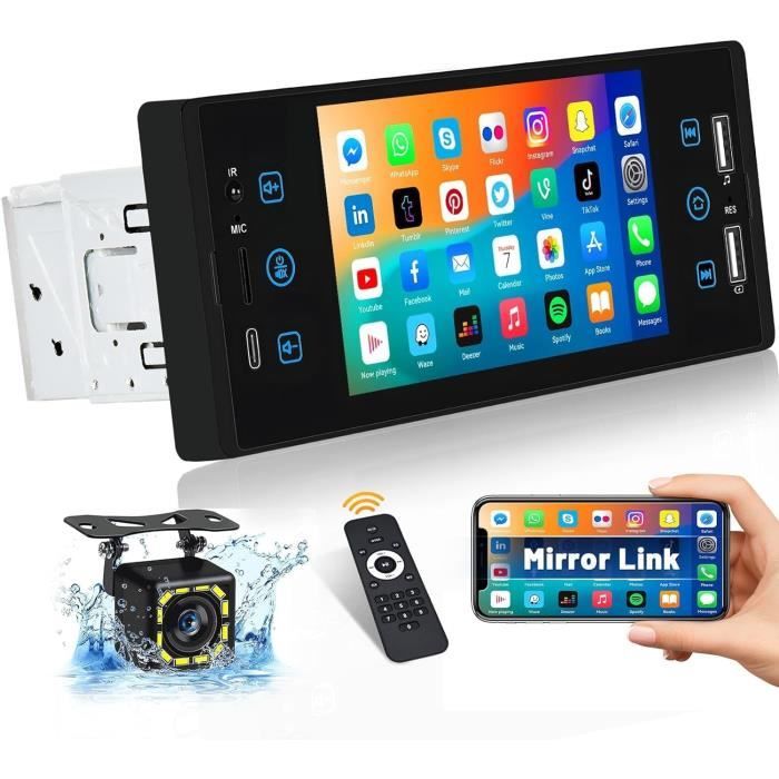 Autoradio 1 Din Avec écran Tactile Rétractable 7 Pouces – Mirror Link, Bluetooth, Caméra De Recul, USB/Type-C