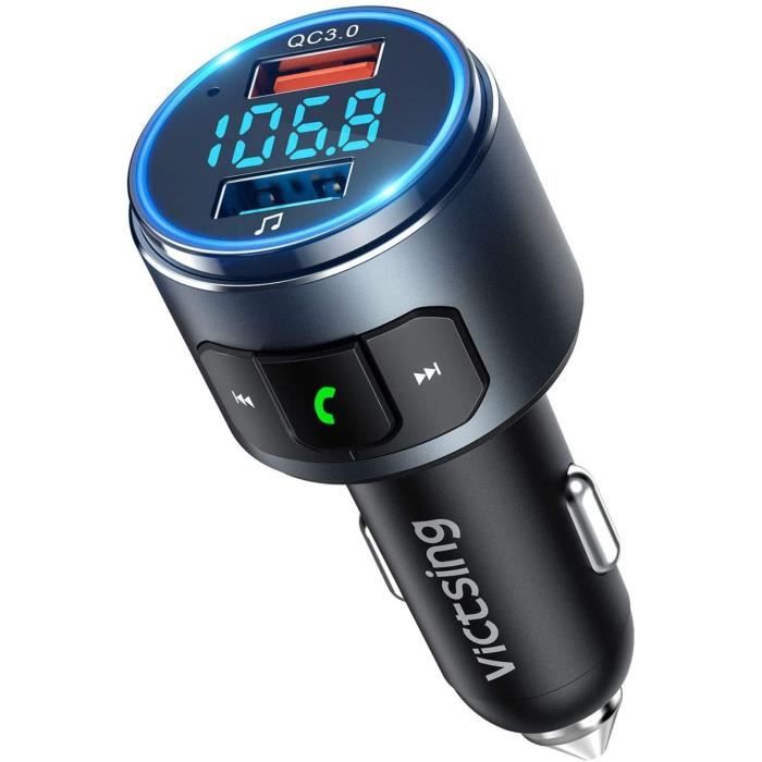 VicTsing Transmetteur FM Bluetooth, Adaptateur Radio QC3.0 Dual USB Ports Chargeur Voiture, Kit Voiture Émetteur FM Sans Fil,