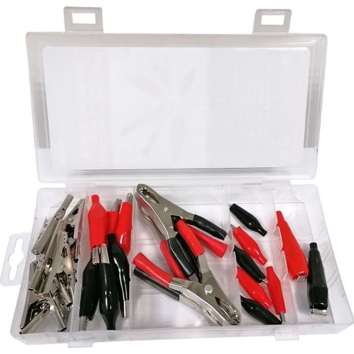 PINCES CROCODILES et PINCE POUR CHARGEUR DE BATTERIE - COFFRET 28 PINCES
