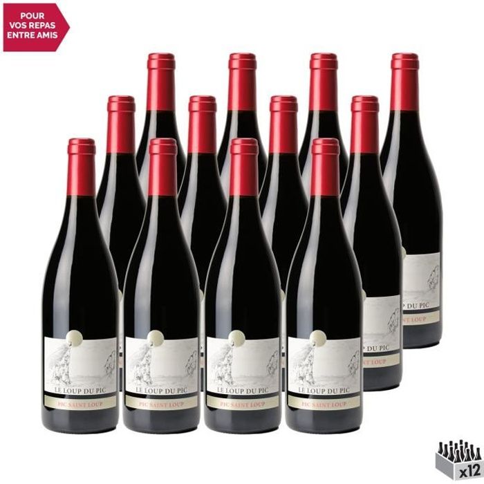 Château Puech Haut Pic Saint-Loup Le loup du Pic Rouge 2020 - Lot de 12x75cl - Vin AOC Rouge du Languedoc - Roussillon