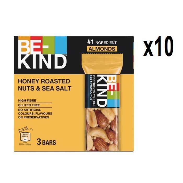 BE KIND Pack de 10 pcs Barres de céréales miel, noix et sel marin 3 barres 90 g