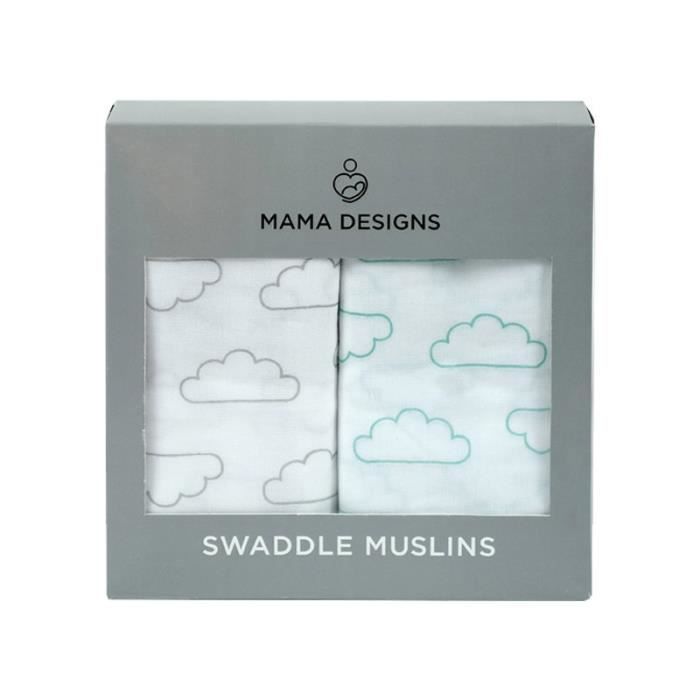 Coffret de 2 grands langes mousseline de coton Nuages Mama Designs