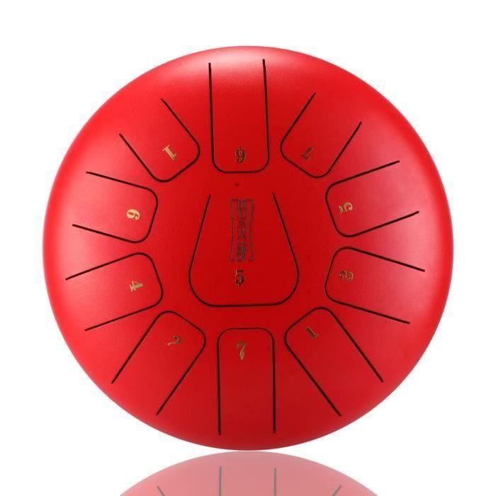 NEUFU 12'' Tongue Drum Kit Aquadrum Air Tambour de Langue Handpan Main 11 Sons Vintage Rouge foncé