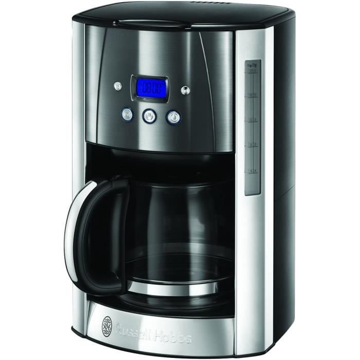 Russel Hobbs 23241-56 Machine à Café, Cafetière Filtre 1,8L Luna Inox, 12 Tasses, Programmable, Auto-Nettoyante - Gris