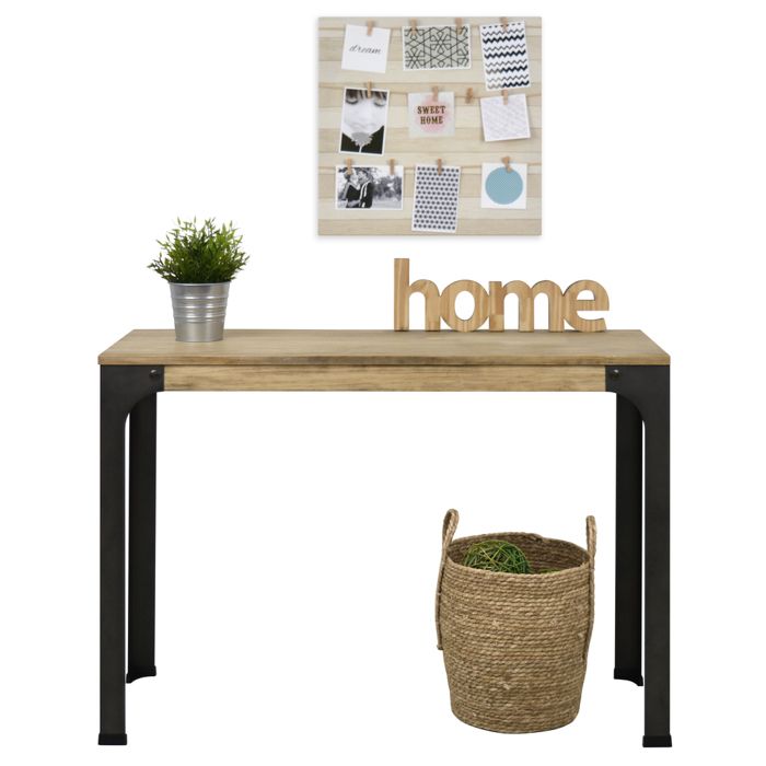 Table auxiliaire d'entree - Console style industriel vintage bois massif et métal 110x39x75 cm