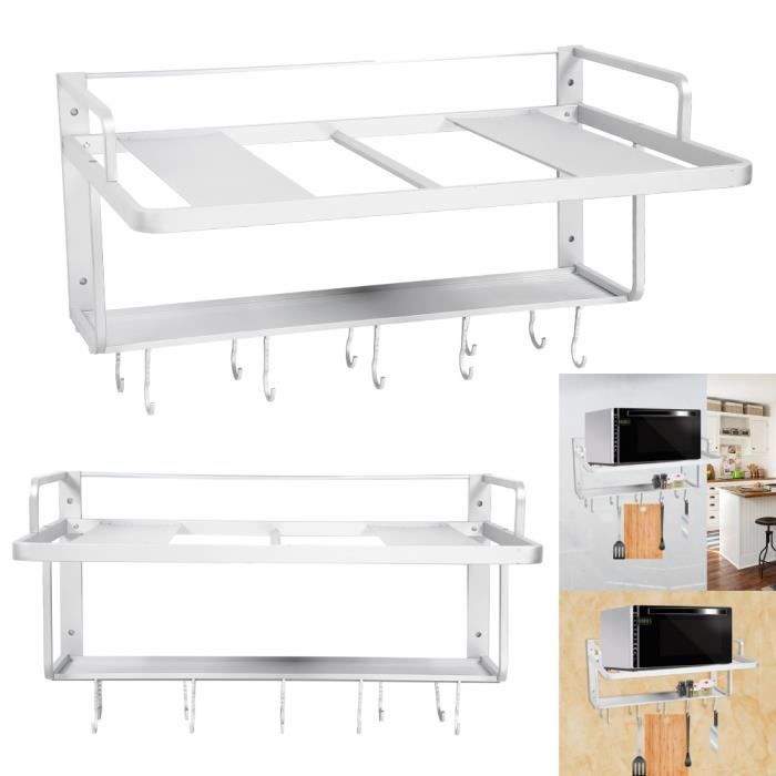 Espace En Aluminium Double Couches Suspendues Four À Micro-ondes Rack Support Cuisine Étagère De Rangement Organisateur -CYA