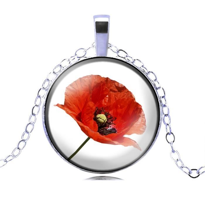 Bijoux en cabochon motif coquelicot création fait main modèle au choix - collier