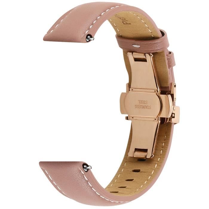Bracelet pour Galaxy Watch 5 / 5 Pro / 4 Cuir Boucle Papillon rose poudré