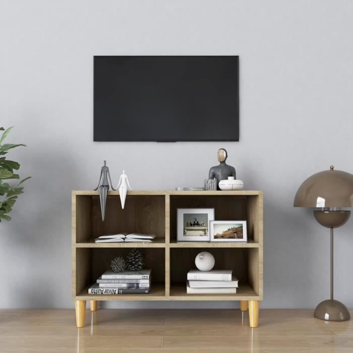 WONG Meuble TV avec pieds en bois massif Chêne sonoma 69,5x30x50 cm