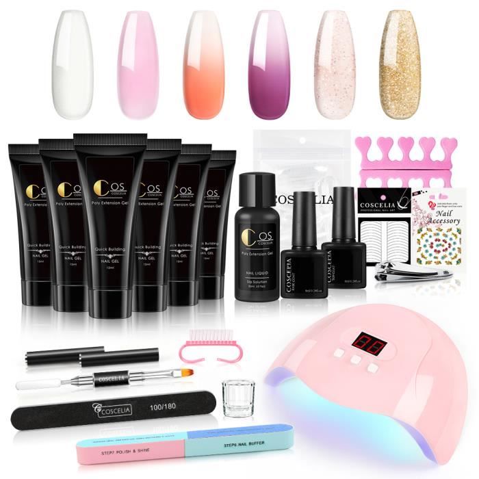Coscelia Kit Poly UV Gel Extension Gel Température Changement Vernis Gel Semi Permanent 36W Lampe UV/LED Faux Ongle Moule Nail Art