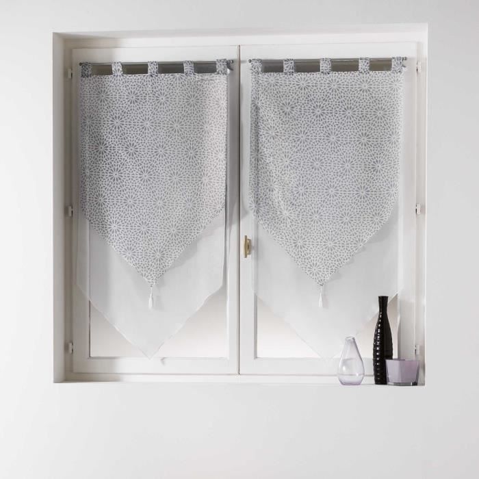 CDaffaires Paire pompon passants 2 x 60 x 120 cm voile double imprime-uni tunis Gris