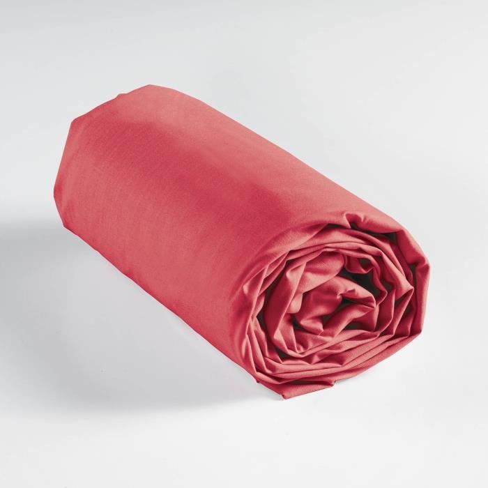 Drap housse 1 personne 90 x 190 cm uni 57 fils lina Rouge