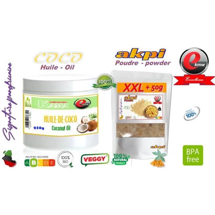 Huile de coco sélection panafricaine - 250g + 250g de poudre d'akpi