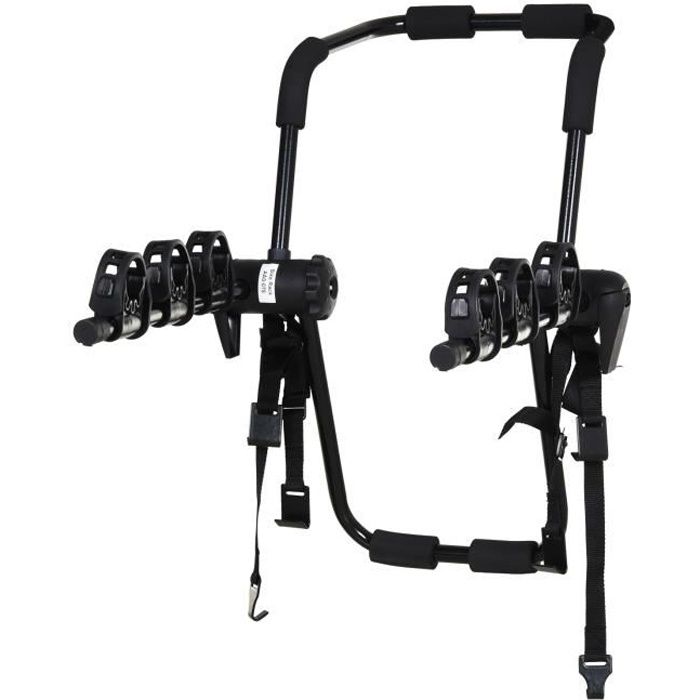 Porte-vélo pour 3 vélos - installation sur hayon - sangles de sécurité - pliable à plat - métal époxy noir 52x83x59cm Noir