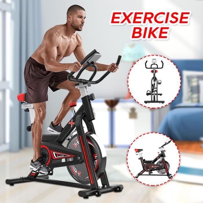 KirinSport Vélo d'appartement ergomètre avec housse de protection grande roue d'inertie poids de l'utilisateur jusqu'à 150 kg LCD