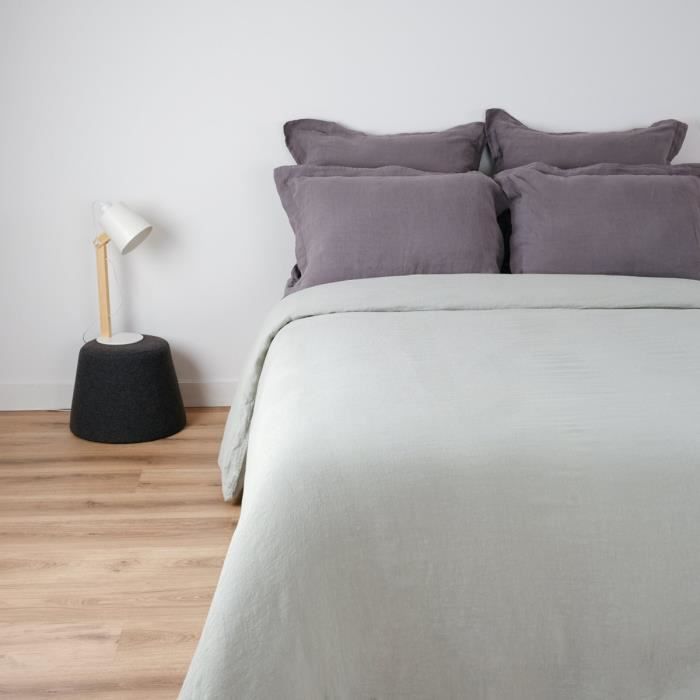 LINANDELLE - Housse de couette 100% lin lavé uni VARADERO - Gris clair - 240x220 cm