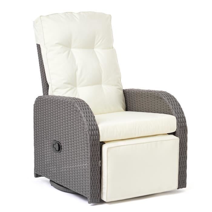 Fauteuil de jardin Chaise Longue en Rotin, Pivotant,avec Dossier Inclinable pour Terrasse , cours, Gris - Mondeer