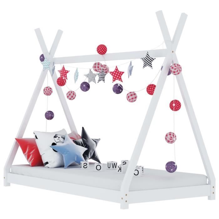 Cadre de lit d'enfant Grand Blanc Bois de pin massif 70x140 cm