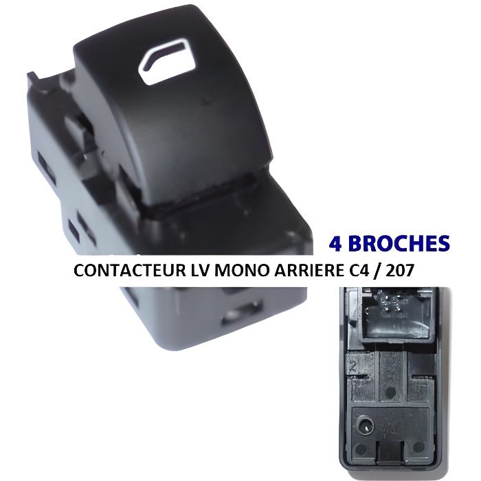 Contacteur bouton platine lève-vitres mono électrique arrière, Citroen C4 de 11/04 à 07/08