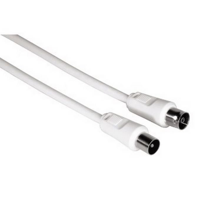 THOMSON-Câble d'antenne,coax mâle - coax femelle, 5m, 80dB, Adaptateur incl.,Blanc