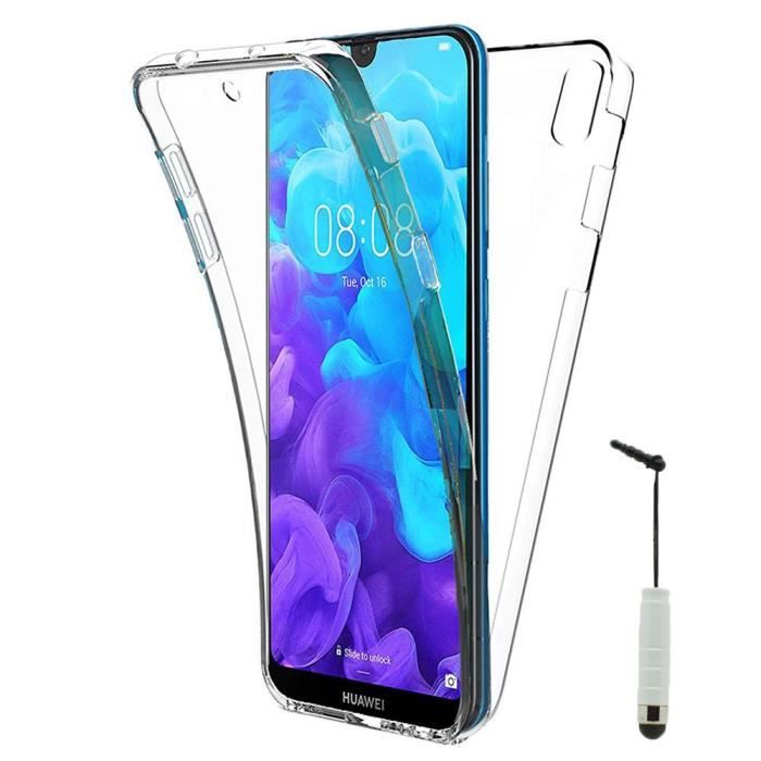 Pour Huawei Y5 (2019) 5.71-: Coque Arrière Silicone 360° protection intégrale Avant et Arrière + mini Stylet - TRANSPARENT