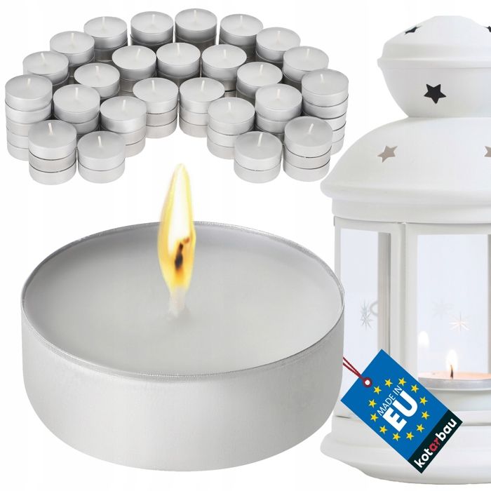 Lot De 50 Bougies Chauffe-plat Blanc - Longue Durée 4h - Made In EU - Coque Alu