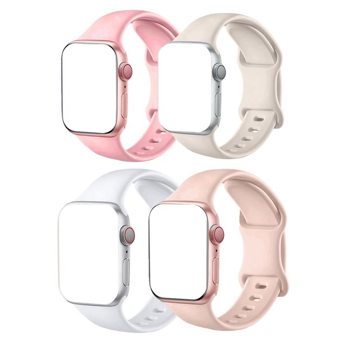 Bracelet Silicone[4 PCS]compatible pour iWatch Serie 9 8 7 6 5 4 3 2 1 SE 38mm40mm41mm Blanc-Starlight-New Rose Sable-Rose-Juanio