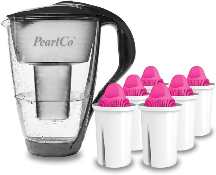 PearlCo - Carafe avec filtre à eau en verre - noir - 12 cartouches Unil PearlCo - Carafe avec filtre à eau en verre - noir - 12 cartouches Unil