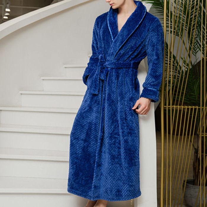 PRMDDP Peignoir Homme Nid d'abeille Gaufré, Unisexe Sauna Peignoir de Bain Eponge, Super Doux Peignoirs-Cadeau Parfait (Color : Blue Man, Size : 3XL