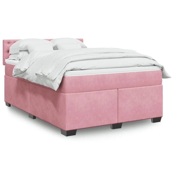 vidaXL Sommier à lattes de lit avec matelas Rose 140x190 cm Velours 3288623