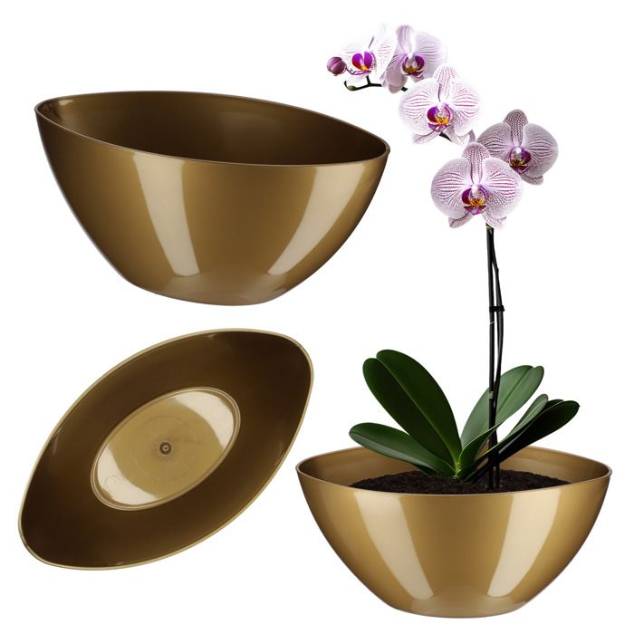 Kadax - Pot de fleurs en plastique - 30 x 14 cm - Design moderne - Idéal pour la décoration dintérieur et balcon - Doré