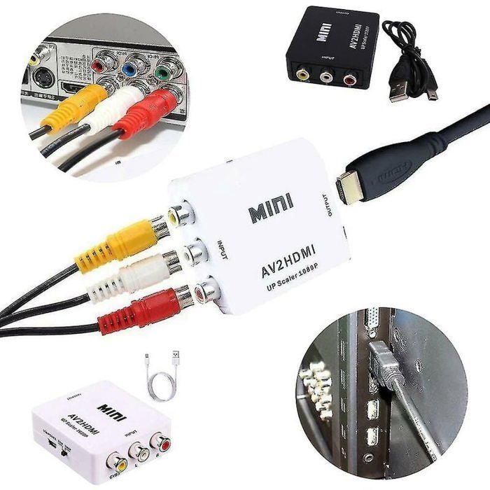 Câble RCA Jack Vers HDMI Adaptateur RCA (AV) Vers HDMI 1080P - Convertisseur Audio-vidéo Plug & Play - Alimentation USB Incluse - Pour Vieux Lecteurs DVD, Consoles Sur TV Modernes