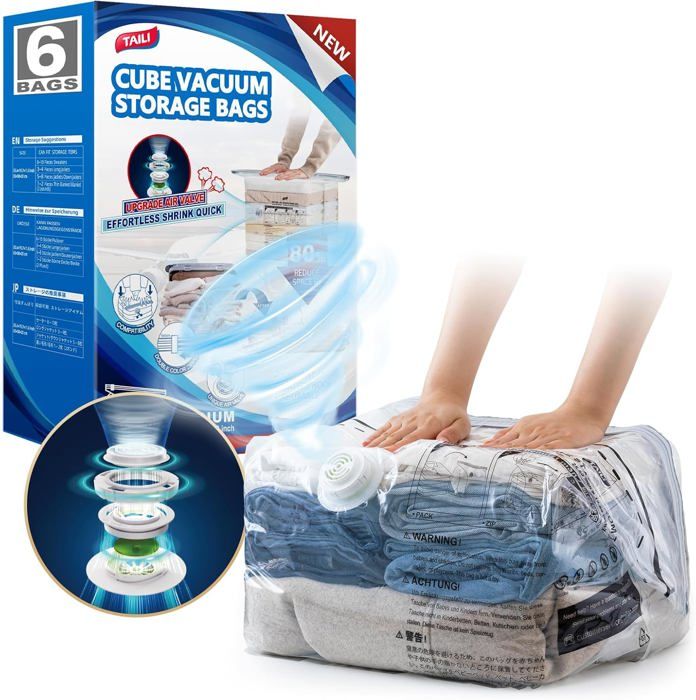 Sac Sous Vide Voyage Cube Lot de 6, Taille Moyenne (50 x 30 x 65