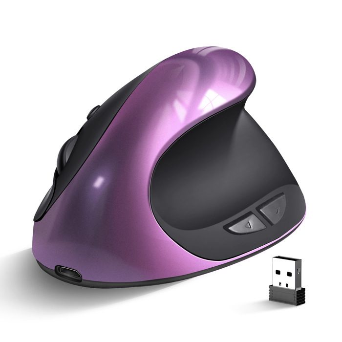 24GHz Silencieuse Souris Ergonomique Sans Fil Rechargeable Verticale 1600 DPI pour Ordinateur Portable Violet