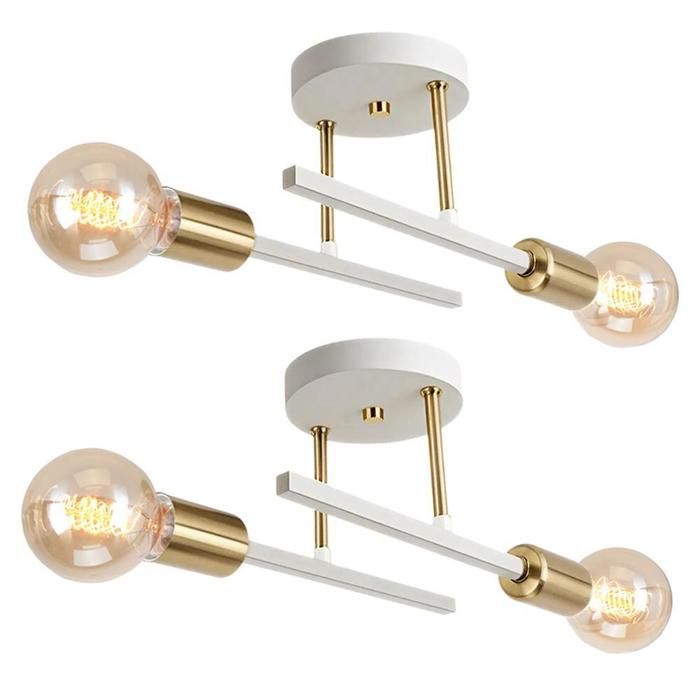 WOTTES Lot de 2 Plafonnier Rétro Industrielle Luminaire 2 Têtes E27 Applique Murale Scandinave Blanc et Cuivre Pour Couloir Loft